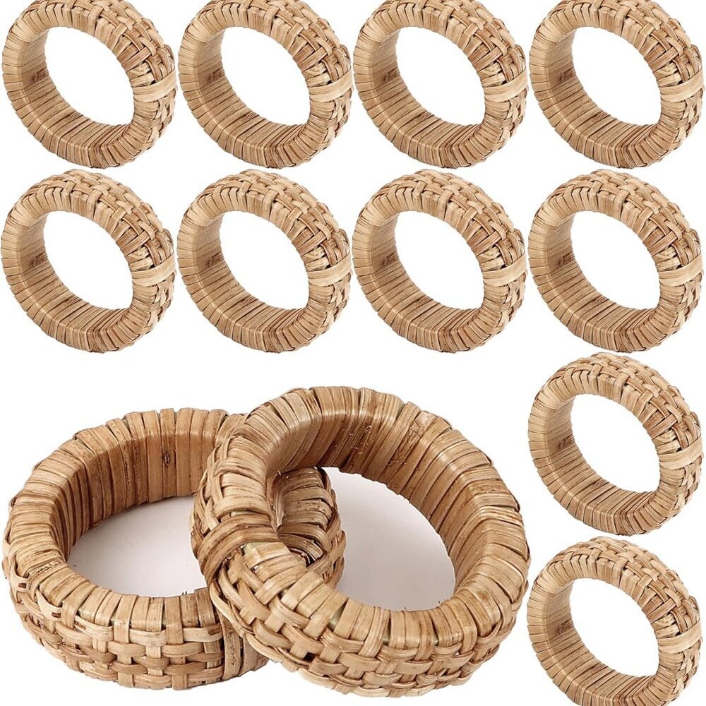 Decorative Napkin Rings Set of 12 - Handmade Rattan Napkin Holders - Cane Servie